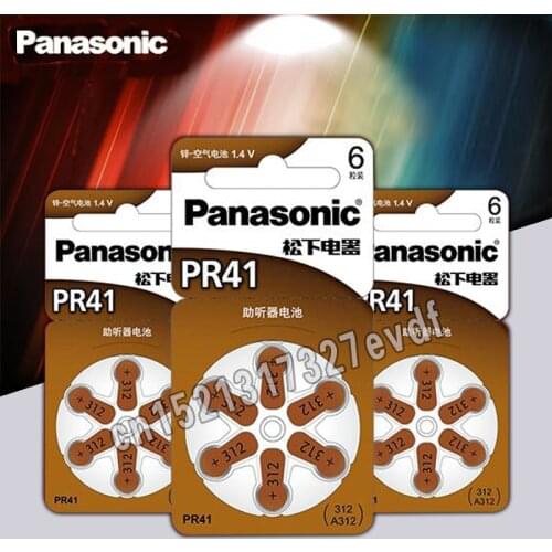 30PCS/LOT 100% Genuine Panasonic PR41 Hearing Aid Batteries 7.9MM*3.6MM 312 Deaf-aid Cochlear Button Cell Batteries Aud
