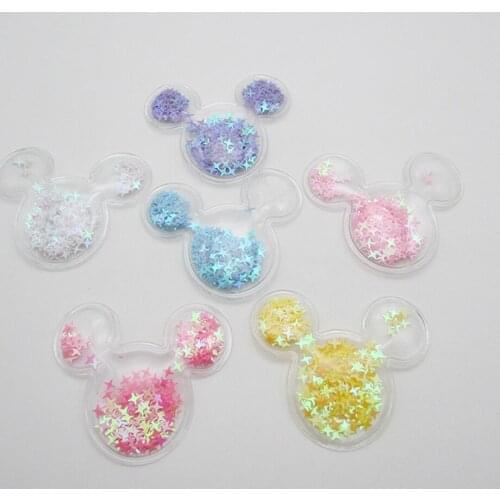 60pcs/lot Fantasy Transparent PVC Mouse Head patch applique with Hearts Sequin For Clothes Clip Headwear Accessories