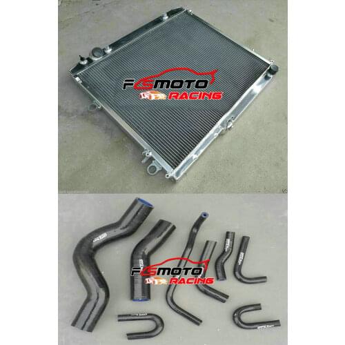 Alu Radiator For Toyota LandCruiser VDJ200R 200 Series 4.5L TD V8 Turbo Diesel 1VDFTV 2007 - 2019 + FANS + BLUE/RED/BLACK Hose
