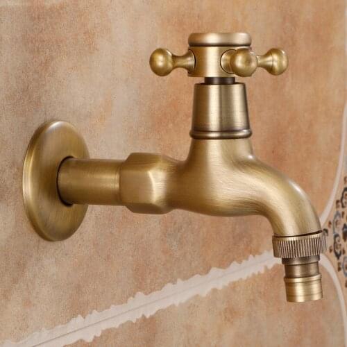 Antique Brass Washing Machine Faucet Soild Copper Single Cold Wall Mounted G1/2 & G3/4 Bibcock Outdoor Garden Mop Pool Taps