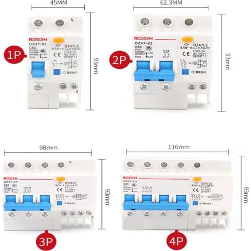 Earth-Leakage NXB-63 Circuit Breaker DZ47LE-63 10A 16A 20A 25A 32A 40A 50A 63A C45 House MCB with Indication 1p 2p 3p 4p