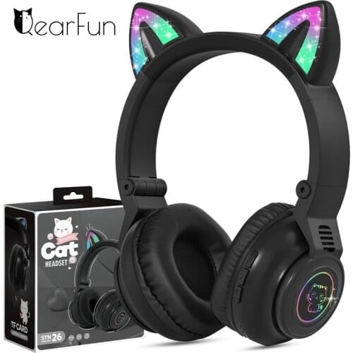 Phone Wireless headphones with Mic, Pink Girls Cute Cat Kids Stereo Music Gamer Helmet Bluetooth Gaming Headsets Support SD card