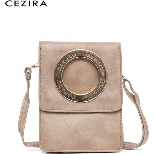 CEZIRA Small Fashion PU Leather Crossbody Bag For Women Luxury Ring Decoration Handbag Female Messenger Shoulder Cellphone Pouch