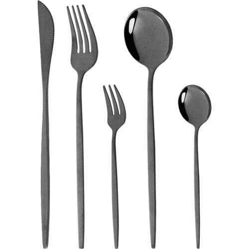 Black Cutlery Set 18/10 Stainless Steel 5Pcs Dinnerware Set Knife Salad Fork Coffee Spoon Home Kitchen Dinner Tableware Set
