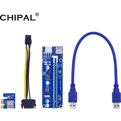 CHIPAL 10pcs PCI-E Riser Card PCI Express 1X to 16X Extender + 30cm USB 3.0 Cable / 6Pin to 15Pin Power Cord for Bitcoin Miner