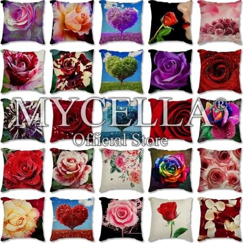 Pink Flowers Pattern Decorative Cushions Pillowcase Polyester Cushion Cover Throw Pillow Sofa Decoration Red Rose Pillowcover