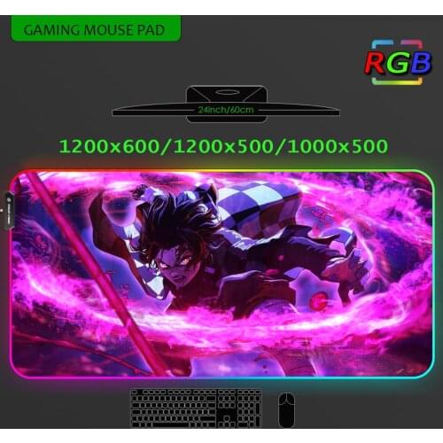Demon Slayer Mouse Pad Anime Rgb Deskmat Play Mat with Backlight Gaming Mats Long Pad Pc Gamer Accessories Red 1000x500 1200x600