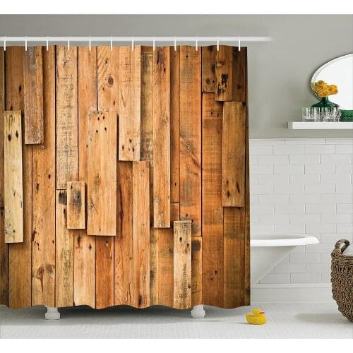 Wooden Shower Curtain Lodge Style Hardwood Planks Image Print Farmhouse Grunge Design Wall Decoration Hanging Curtains