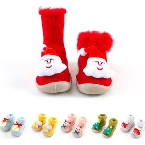 Children Socks Christmas Gift Soft Bottom Non-Slip Floor Toddler Girl Boy Shoes Socks with Rubber Soles Kids Baby Socks Winter