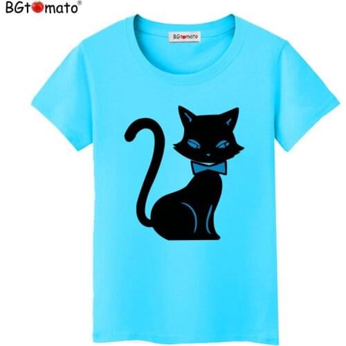 BGtomato Elegent Black cat t-shirts Hot sale original brand new tops short sleeve solid color casual shirts summer cool tees