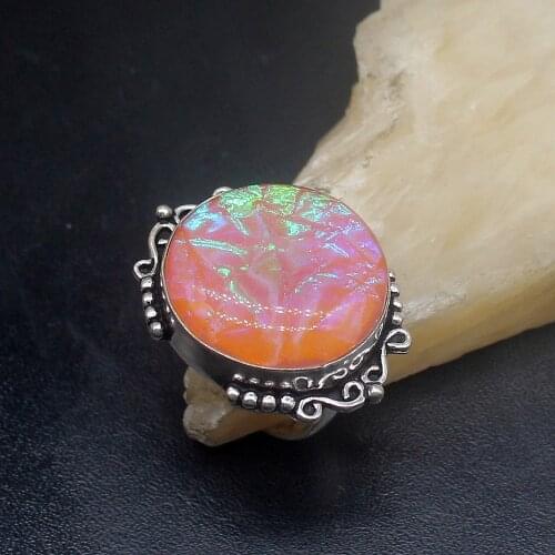 Gemstonefactory Jewelry Big Promotion Single Unique 925 Silver Hot Dichroic Glass Women Men Fashion Gifts Rings 9# 20212512