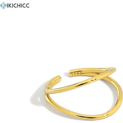 Kikichicc 100% 925 Sterling Silver Gold Slim Open Rings Slim Finger Fashion Fine Jewelry 2020 Rock Punk Jewels Crystal Simple
