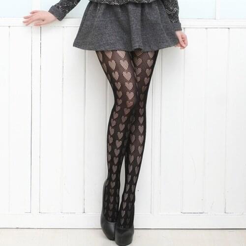 KASURE Lovely Heart Patterned Tights For Women Sexy Transparent Mesh Cutout Tights For Lady Funny Casual Female Stocking Hosiery