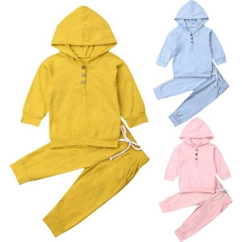 Kids Baby Boy Girl Outfit Cotton Clothes Hooded Long Sleeve Solid Shirt Tops + Pants Leggings 2PCS Tracksuit Set