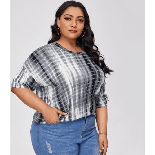 Summer Blouses XXL To 7XL Plus Size Shirts Women Tie-dye Striped Loose Thin Short Blusas Mujer De Moda T2467