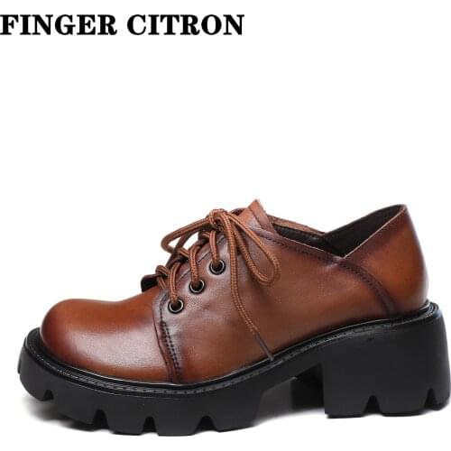 Finger Citron Women Loafer Shoes Genuine Cow Leather For Spring Autumn Platform Round Toe EVA Outsole By Handmade Size 35--40