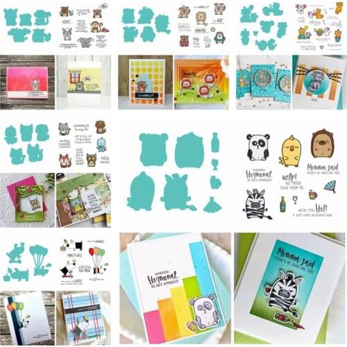 Lovely Animals Monkey Dogs Lion Panda Metal Cutting Dies With Clear Stamps Set Words Enjoy The Journey DIY Craft Paper Card 2020