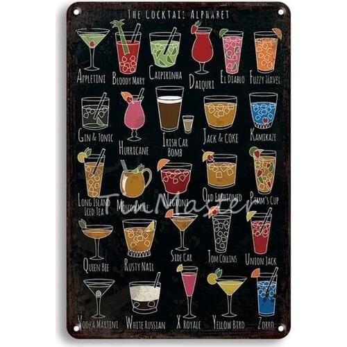 Martini Cocktail Jim Whiskey Metal Sign Vintage Irish Pub Kitchen Home Decor Retro Beer Poster Tin Signs Restaurant Wall Decor