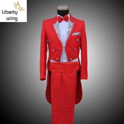 Fashion Wedding Formal Suit Groom Mens Clothing Tail Tuxedo Trouse Party Coats SUIT&PANTS Stage Show Costumes Set Men Suits