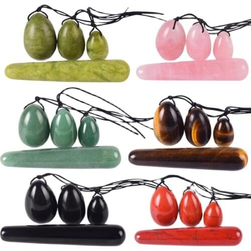 Wholesale Crystal Massage Egg Yoni Wand 4 pcs Set Natural Rose Stone Amethyst Kegel Exercise Pelvic Floor Muscle Vaginal Tool