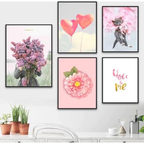 Crape Myrtle Gerbera Balloon Cat Feather Wall Art Canvas Painting Nordic Posters And Prints Wall Pictures For Living Room Decor