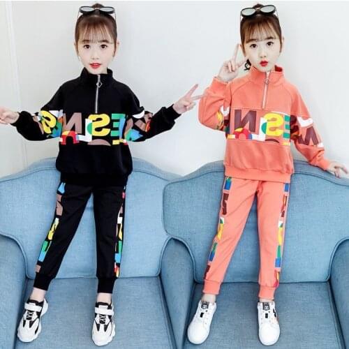2021New Kids Clothes Sets Girls Autumn Clothing Teens Casual Big ChildrenS Letter Sweater+ Pants Fashionable Sports Suits