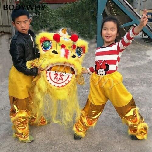 New Children Lion Dance Mascot Costume Wool Chinese Folk Art Southern Lion for Two Kids Fursuit