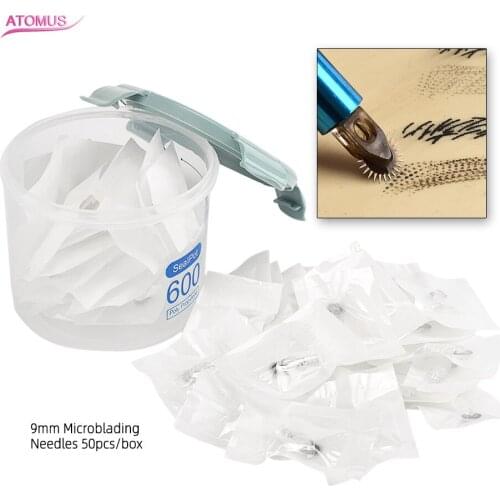 50pcs Disposable Roller Microblading Needles Tattoo Eyebrow Fog Embroidery Pin for Permanent Makeup Micro Manual Pen Storage Box