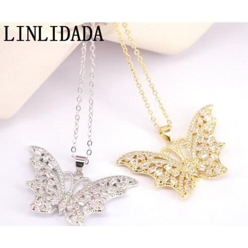5Pcs, Gold /Silver Color Butterfly Charms, Shiny CZ Pave Butterfly Pendant, Dainty Charms Pendant Necklace