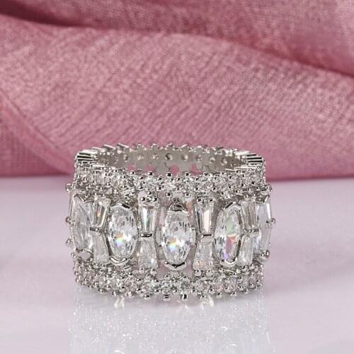 Popular Handmade Luxury Eternal Silver Color Zircon Ring Elegant Elegant Lady Charm Fashion Trend Banquet Jewelry Accessories