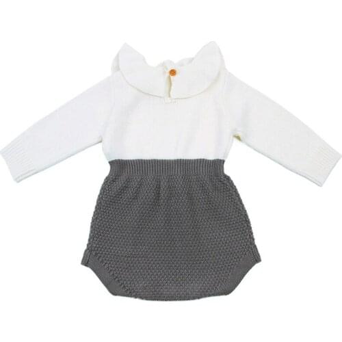 Pudcoco Cute Kids Knitwear Patchwork Romper Autumn Winter Ruffle long sleeve O Neck Casual Infant Girl Playsuit Jumpsuit Clothes