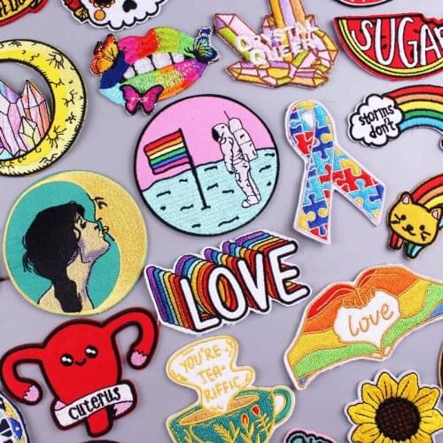 Rainbow Cartoon Embroidered Patches for Clothing Animal Stripes Patch Stickers Alien Patch Iron on Patches for Clothes Badge DIY