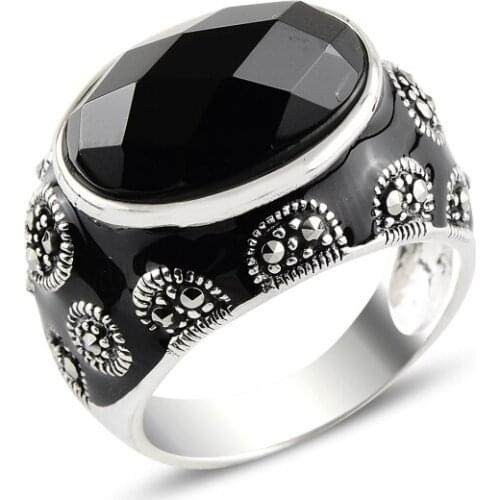 Silverlina Silver Black Zircon & Marcasite Ring