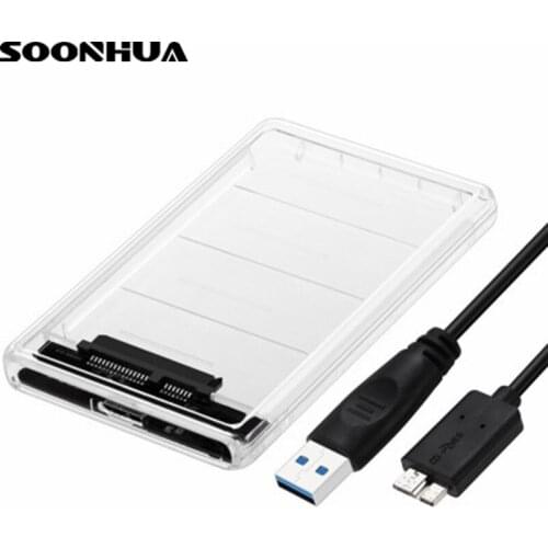 SOONHUA 2.5" USB 3.0 USB 3.1 Type-C SATA Hd Box HDD Hard Disk Drive External HDD Enclosure Transparent Case Tool Support 2TB