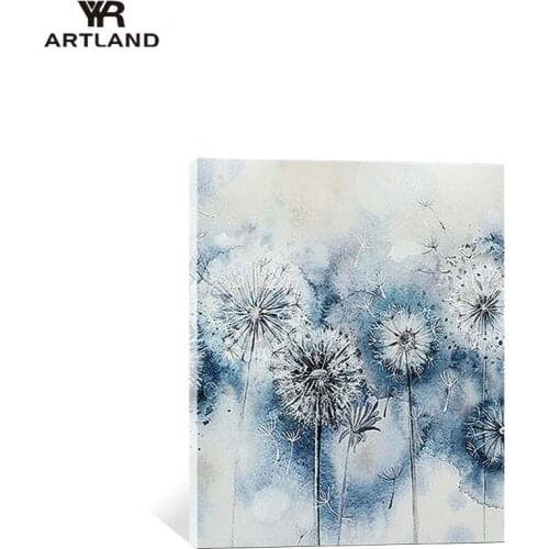Modern Blue dandelion abstract flowers Hand painted acrylic oil painting on canvas Posters on the wall for living room bedroom