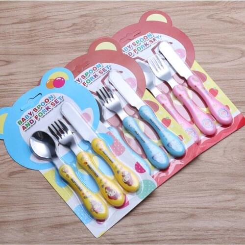 3Pcs Dinnerware Baby Spoons Tableware Stainless Steel Children Flatware Feeding Forks Infant Cutlery Spoon For Baby Kid Utensils