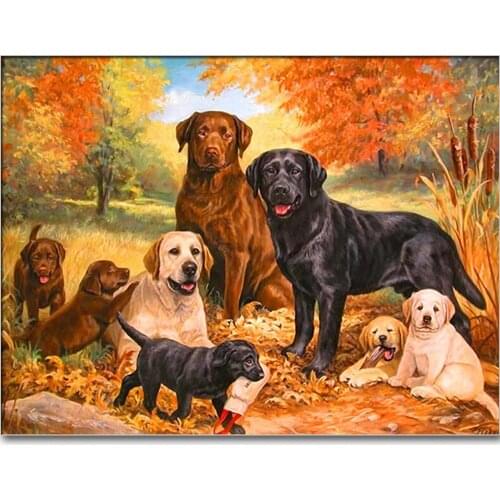 Embroidery Handicraft Diamond Painting Cross Stitch Cute Dog Pet Dog Family Diamond Embroidery Square Drill Mosaic Picture Gift