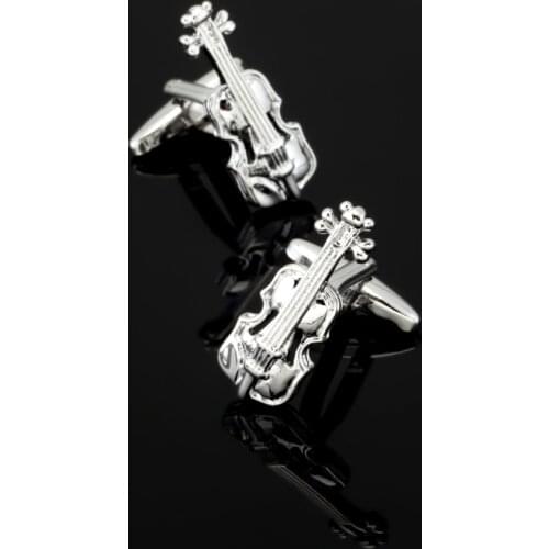 XK263 Men Gift Violin Cuff links Silver Color Copper Material Novelty Musical Instrument Design 1 double