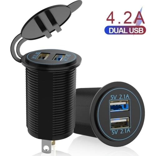 Dual USB Charger 12-24V 2 Port USB for Auto Marine Motorcycle Truck LED Blue Light Socket 5V 4.2A output Power Adapter
