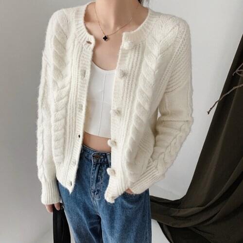White or Black Sweater Women O-neck Single Breasted Early Autumn Ladies Knit Cardigans New 2020