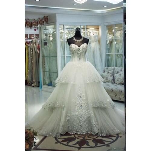 2018 new fashion long elegant vestido de noiva formal luxury crystal bridal ball gown lace appliques mother of the bride dresses