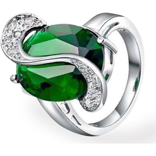 Fashion Green Oval Zircon Jewelry Single Ring For Women Engagement Party Wedding Hand Accessories Size 6-10