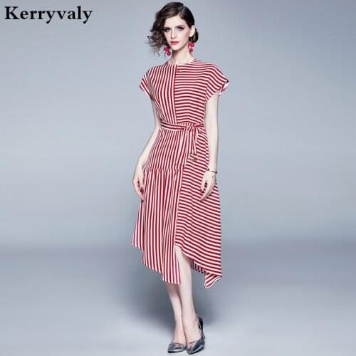 European Retro Red and White Stripes Print Summer Dress Ropa Mujer Verano 2021 Midi Party Women Dress Roupas Femininas K9033