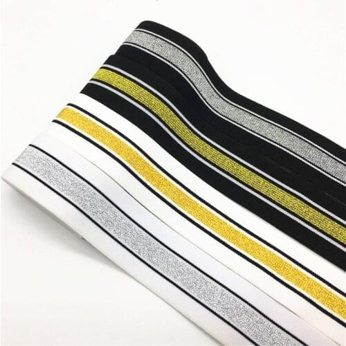 1meter 4cm Gold Silver Stripes Nylon Soft Elastic Bands Ribbons DIY Home Sewing Clothing Bags Trousers Accessories Elastic Band