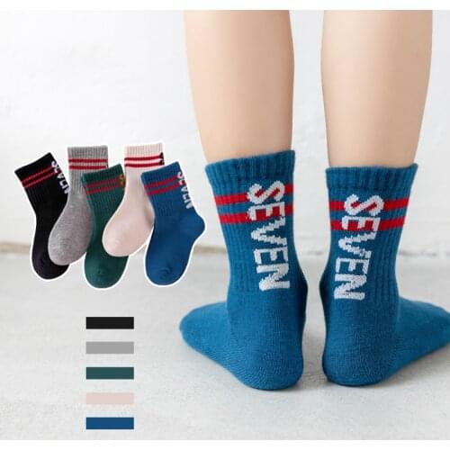 5Pairs/lot Kids Socks Autumn Winter Baby Cotton Warm Thick Sports Socks Fashion Letter Children Socks Cool Boys Socks