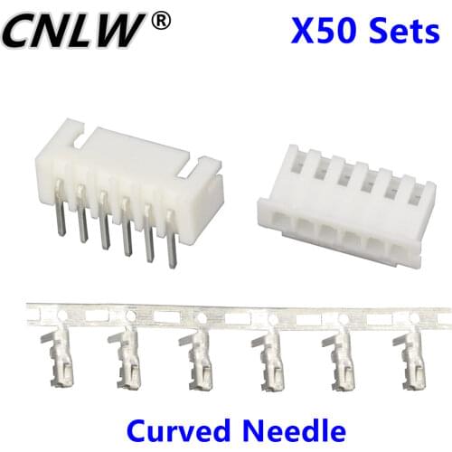 50 Sets/Kit XH2.54-6P 6 Pin Curved Needle Spacing 2.54mm Connectors Male and Female Plug + Terminals