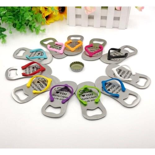 60PCS Baby Christening Birthday Party Giveaways Custom Printing LOGO Flip Flop Bottle Openers Colorful Thong Sandals Opener