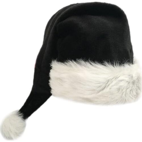 75cm Adult Black Plush Long Christmas Hat Xmas Costume Pompom Santa Claus Cap H58C