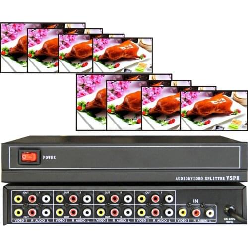 Active composite RCA AV splitter 1 in 8 out Video audio AV RCA splitter Switch 2X4 AV splitter switcher for HDTV DVD STB