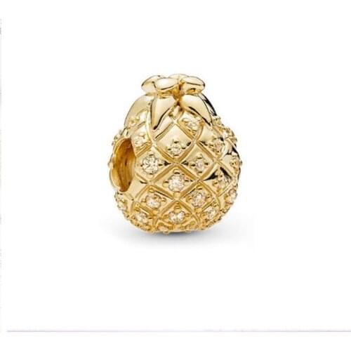 Authentic 925 Sterling Silver Bead Creative Gold Pineapple Fashion Beads Fit Original Pandora Bracelet For Women Diy Jewelry